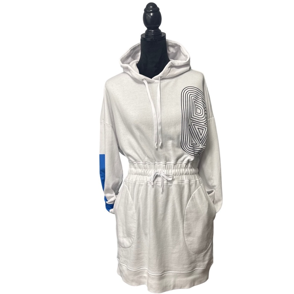 DKNY Hoodie Dress Womens Medium White Excellent Sport Logo Drawstring Waist